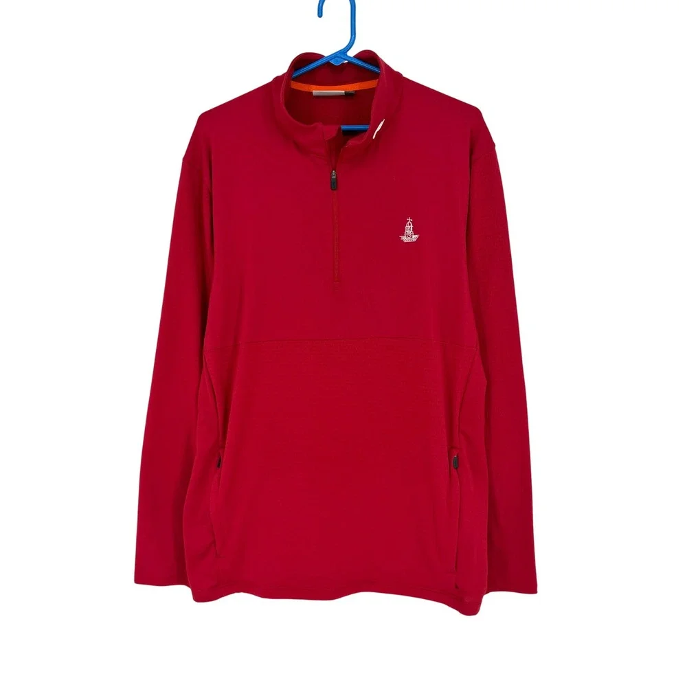 KJUS Mens Red Waffle Knit Quarter Zip Pullover Technical Golf Sweater Logo 2XL